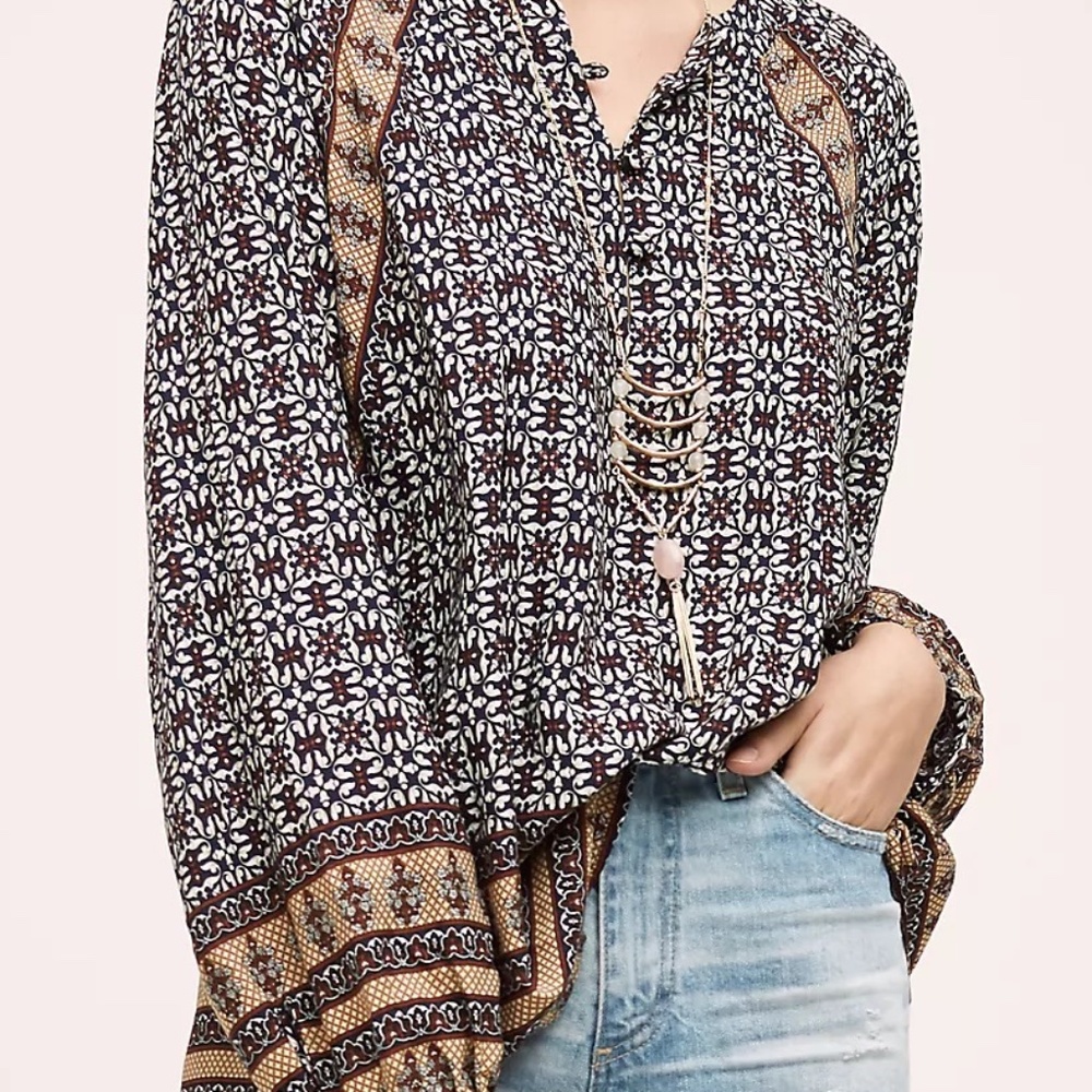NWOT 11.1 TYLHO Anthropologie Printed Boho Blouse Medium